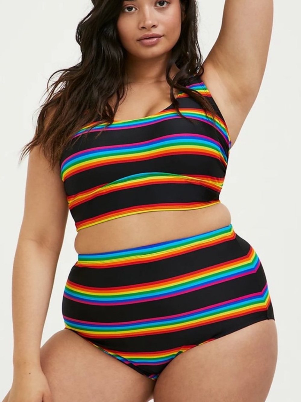 NWT Torrid Rainbow Stripe Wireless Scoop Top and Bottoms Swimsuit Set Size 0 / L